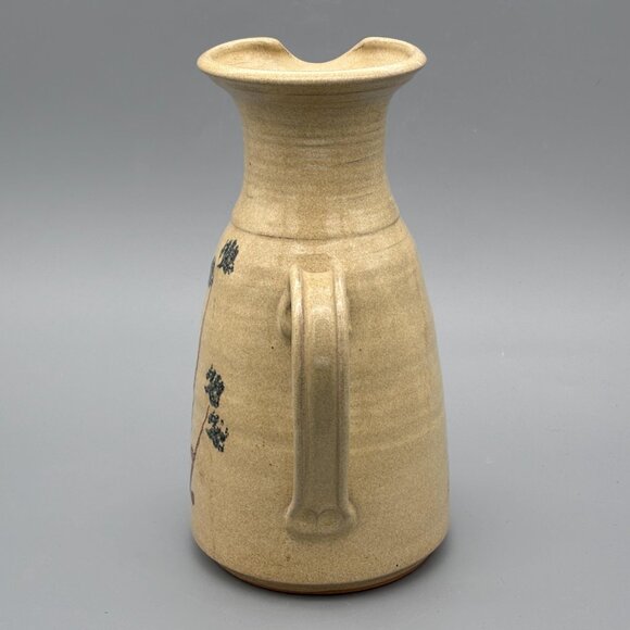 Vintage Studio Pottery Stoneware Pitcher with Hand-Painted Floral Stems Rustic - Picture 5 of 8